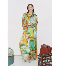 Alemais Atlas Silk Shirt and Pant Set Print  Size AU16