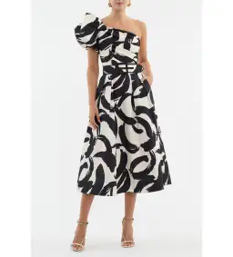 Rebecca Vallance Pompidou One Shoulder Midi Dress Multi Size 12