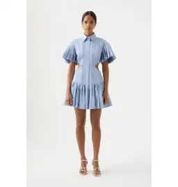 Aje Mythos Pearl Waist Mini Dress Steel Blue Size AU 10