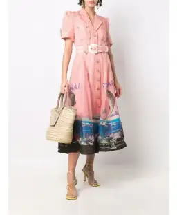 Zimmermann The Postcard Shirt Midi Dress Resort Coral Reef Print  Size 0/Au 8  for rent on The Volte - image 1