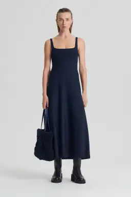 Scanlan Theodore Crepe Knit Square Neck Dress Navy Size XS/Au 8