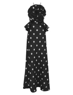 Zimmermann The Crush Ruffle Halter Maxi Dress in Black/Cream Dot Size 1 / AU 10 for rent on The Volte - image 3