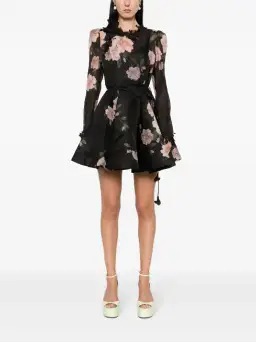 Zimmermann Natura Liftoff Mini Dress in Black Camellia Size AU 14  for rent on The Volte - image 1