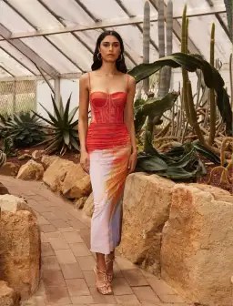 Rebecca Vallance Frida Corset Midi Dress  Print Size AU 8