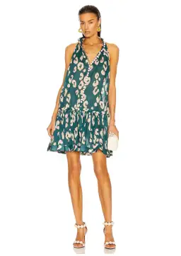 Zimmermann Shelly Swing Gathered Cotton Mini Dress Teal Leopard Print Size 0P / AU 6 / US 2  for rent on The Volte - image 1
