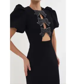 Rebecca Vallance Eliana Puff Sleeve Midi Dress Black Size AU 14 for rent on The Volte - image 3