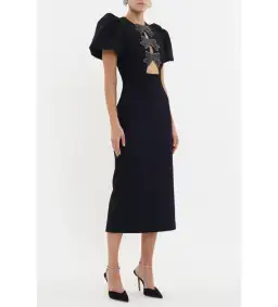 Rebecca Vallance Eliana Puff Sleeve Midi Dress Black Size AU 14 for rent on The Volte - image 2