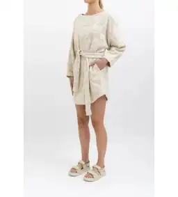 Lucy Folk Towelling Long Sleeve Mini Dress Skyline Ecru Size S / AU 8  for rent on The Volte - image 4