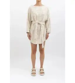 Lucy Folk Towelling Long Sleeve Mini Dress Skyline Ecru Size S / AU 8  for rent on The Volte - image 2
