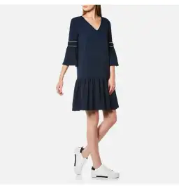 Ganni Clark Dress Total Eclipse Bell Sleeves Navy Blue Size 38  / AU 10 for rent on The Volte - image 3