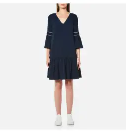 Ganni Clark Dress Total Eclipse Bell Sleeves Navy Blue Size 38  / AU 10 for rent on The Volte - image 1