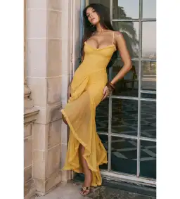 House of CB Gabbi Ruffled Front Gown Apricot Size M / AU 10 for rent on The Volte - image 2