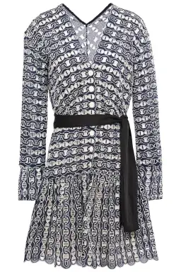 Sandro Dress Rolly Embroidered Broderie Anglaise Mini Dress Navy Beige Size 36 / AU 8  for rent on The Volte - image 4