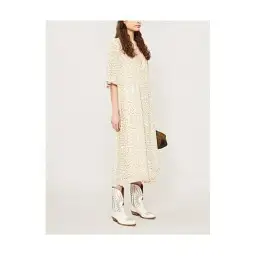 Ganni Leopard Print Crepe Midi Wrap Dress Neutrals Size 36 /  AU 8 for rent on The Volte - image 3