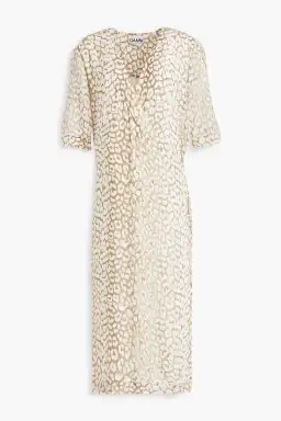 Ganni Leopard Print Crepe Midi Wrap Dress Neutrals Size 36 /  AU 8 for rent on The Volte - image 5
