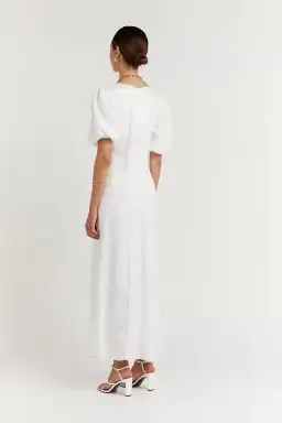 Dissh Chai Linen Panelled Puff Sleeve Midi Dress Off White ivory Size M / AU 10  for rent on The Volte - image 3