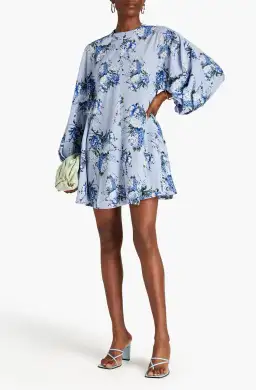 Emilia Wickstead Nova Wisteria Long Sleeve Mini Dress Floral Size AU 14