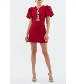 Rebecca Vallance The Akari Puff Sleeve Mini Dress in Red Size 10 for rent on The Volte - image 1
