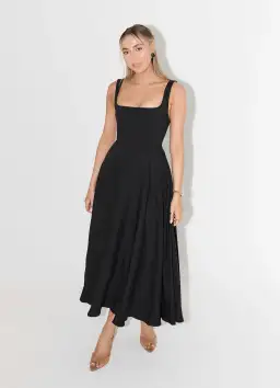 Odd Muse The Ultimate Muse High Waist Square Neck Midi Dress Black Size S / AU 8