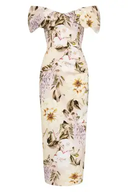 Sofia The Label Hailey Off Shoulder Midi Dress In Flora Print Size 6 for rent on The Volte - image 5