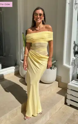 Benni Nico off Shoulder Maxi Dress in Butter Size 8 for rent on The Volte - image 2