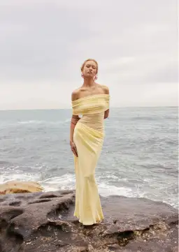 Benni Nico off Shoulder Maxi Dress in Butter Size 8 for rent on The Volte - image 1