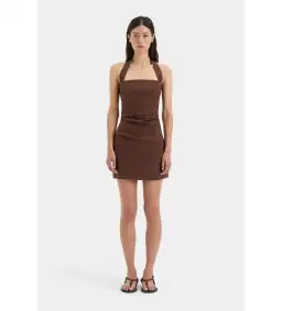 Sir The Label Noemi Halter Mini Dress in Chocolate Size 2 / AU 10