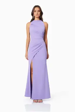 Elliatt Jade High Neckline Fitted Maxi Dress In Purple Size M / AU 10
