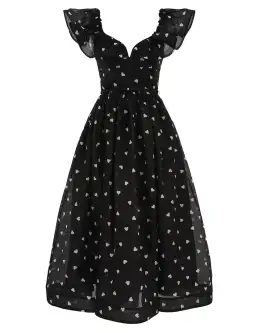 Zimmermann Crush Frilled Midi Dress Black Hearts Size 2 / AU 12 for rent on The Volte - image 1