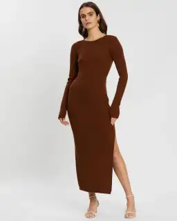 Bec & Bridge Freya Long Sleeve Knit Midi Dress Copper Size 6