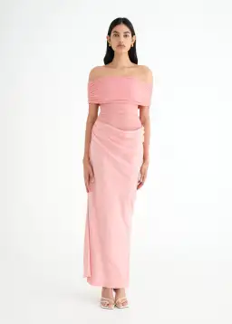 Benni Nico Off Shoulder Maxi Dress Candyfloss Pink Size 8