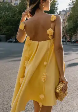 Leo Lin Fiona Rose Mini Dress Sorbet Yellow Size 12 for rent on The Volte - image 4