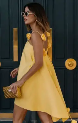 Leo Lin Fiona Rose Mini Dress Sorbet Yellow Size 12 for rent on The Volte - image 3