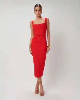 Effie Kats Marbella Midi Dress in Cherry Red Size 8