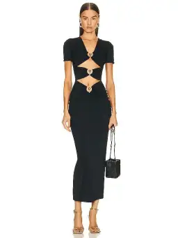 Christopher Esber Pierced Orbit Short Sleeve Midi Dress Black Size 14 for rent on The Volte - image 1