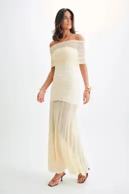Meshki Caspian Slinky And Mesh Off Shoulder Maxi Dress Ivory Size M / AU 10 for rent on The Volte - image 1