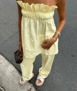 The Waiting Room The Greta Top and Greta Pants Set In Butter Yellow Size S/Au 8 for rent on The Volte - image 2