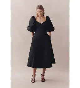 Aje Hester Corsetted Midi Dress Black Size AU 14