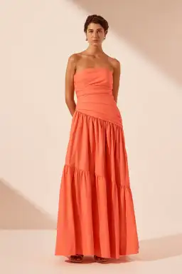 Shona Joy Maiori Strapless Tiered Maxi Dress in Coral Size 6 for rent on The Volte - image 1