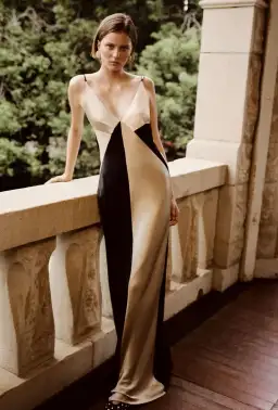 Shona Joy Sofia Contrast Double Strap Maxi Dress in Black/Multi Size 8 for rent on The Volte - image 1