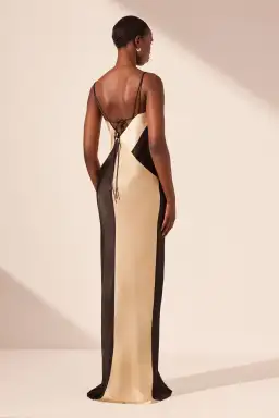 Shona Joy Sofia Contrast Double Strap Maxi Dress in Black/Multi Size 8 for rent on The Volte - image 3