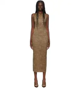 Miaou Brown Selena Maxi Dress in Warped Plaid Size AU 10