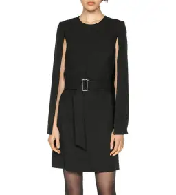 Cue Cape Sleeve Belted Dress Black Size AU 10