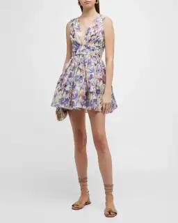 Zimmermann Tama V Neck Mini Dress in Floral Size 2 / AU 12