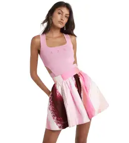 Aje Kasbah Crop Top and Mini Skirt Set in Sunset Pink Print Size AU 8 for rent on The Volte - image 3