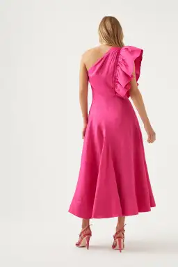 Aje Bonjour Asymmetric Midi Dress Fuchsia Size 6 for rent on The Volte - image 3