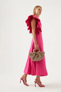 Aje Bonjour Asymmetric Midi Dress Fuchsia Size 6 for rent on The Volte - image 2
