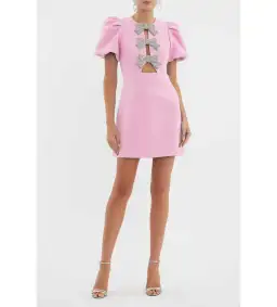 Rebecca Vallance Juliana Puff Sleeve Mini Dress Pink Size AU 8 for rent on The Volte - image 1