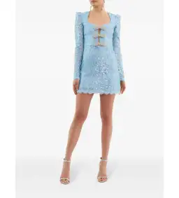 Rebecca Vallance Leyla Long Sleeve Mini Dress Blue Size AU 8