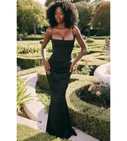 House of CB Olivette Satin Corset Maxi Dress Black Size AU 10